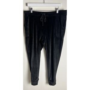 House of Harlow 1960 Black Velvet Joggers Pants Womens Sweatpants Stretch Sz XL